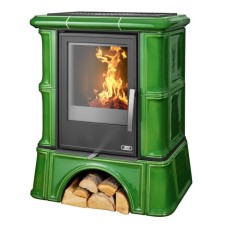 Kachlová kamna ABX Bavaria s výměníkem, kachlový sokl moosgrün